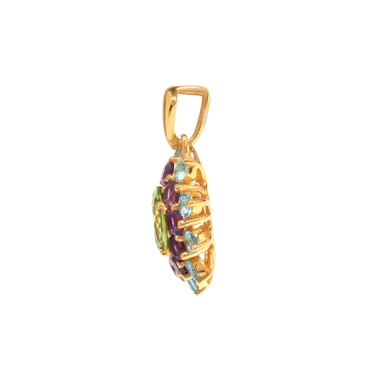 Peridot, Amethyst & Blue Topaz Flower Cluster Pendant in 18K Gold-Plated Sterling Silver