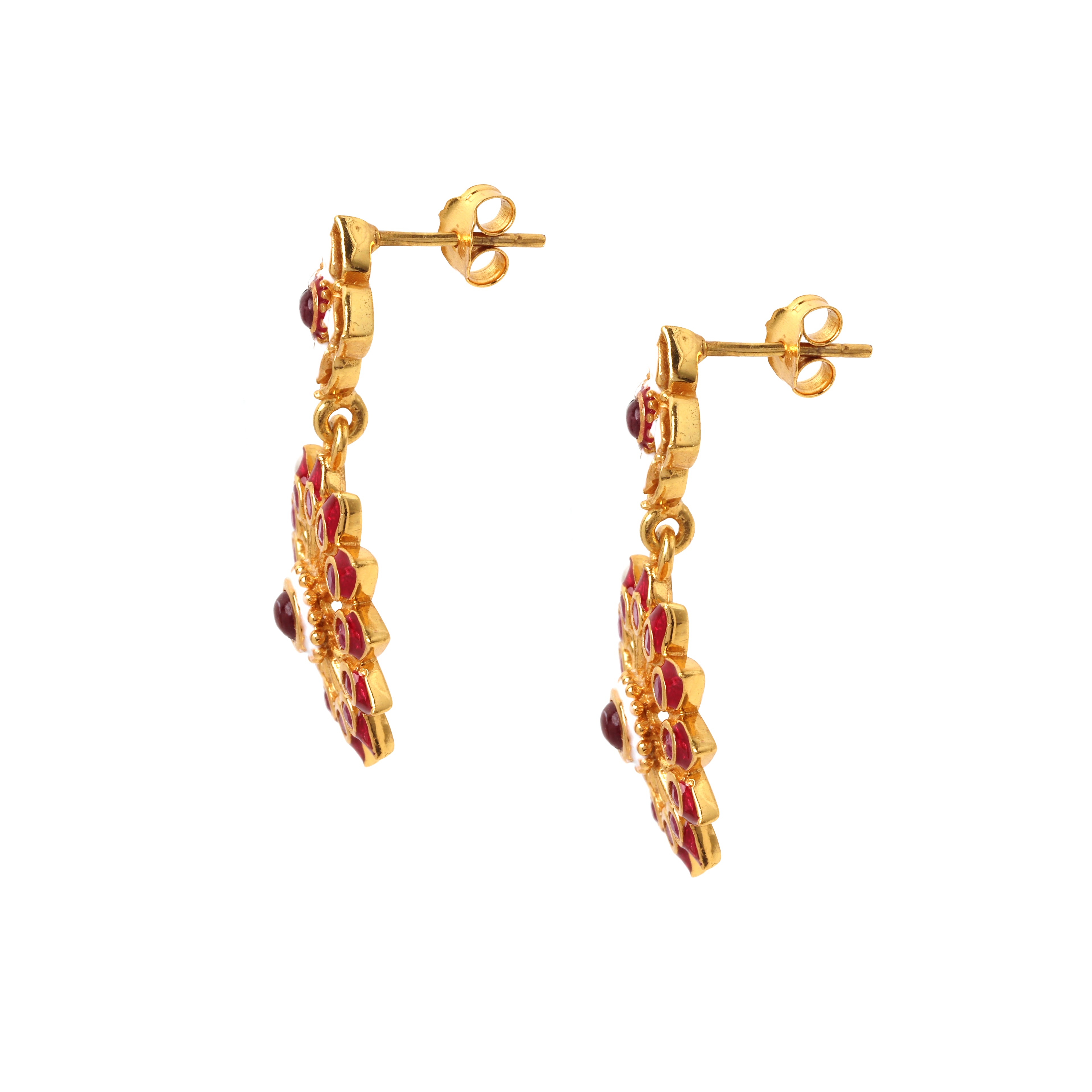 Handcrafted ruby flower earrings made in Thailand