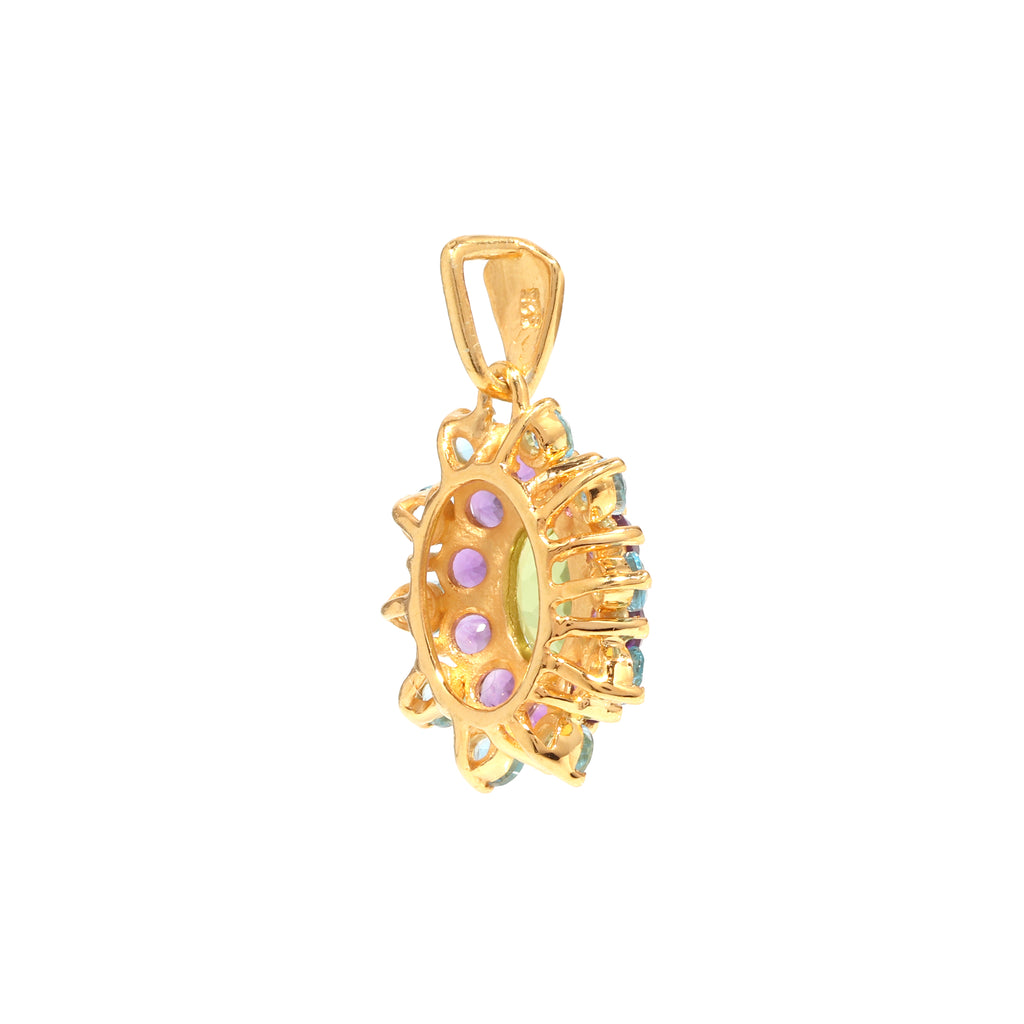 Peridot, Amethyst & Blue Topaz Flower Cluster Pendant in 18K Gold-Plated Sterling Silver