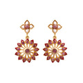 Natural ruby floral drop earrings in gold plated sterling silver