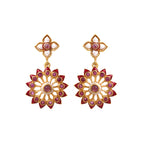 Natural ruby floral drop earrings in gold plated sterling silver