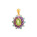 Peridot, Amethyst & Blue Topaz Flower Cluster Pendant in 18K Gold-Plated Sterling Silver