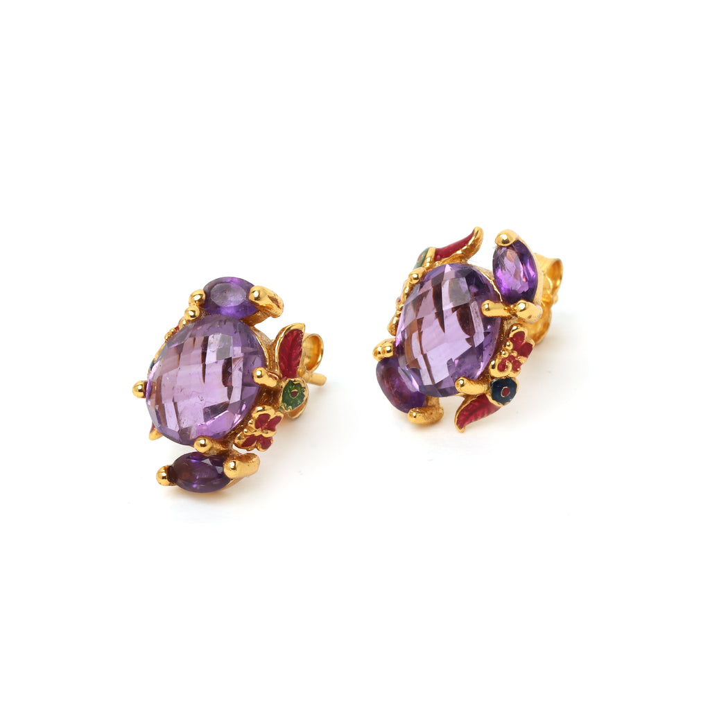 Luxury amethyst cluster earrings handcrafted in Thailand