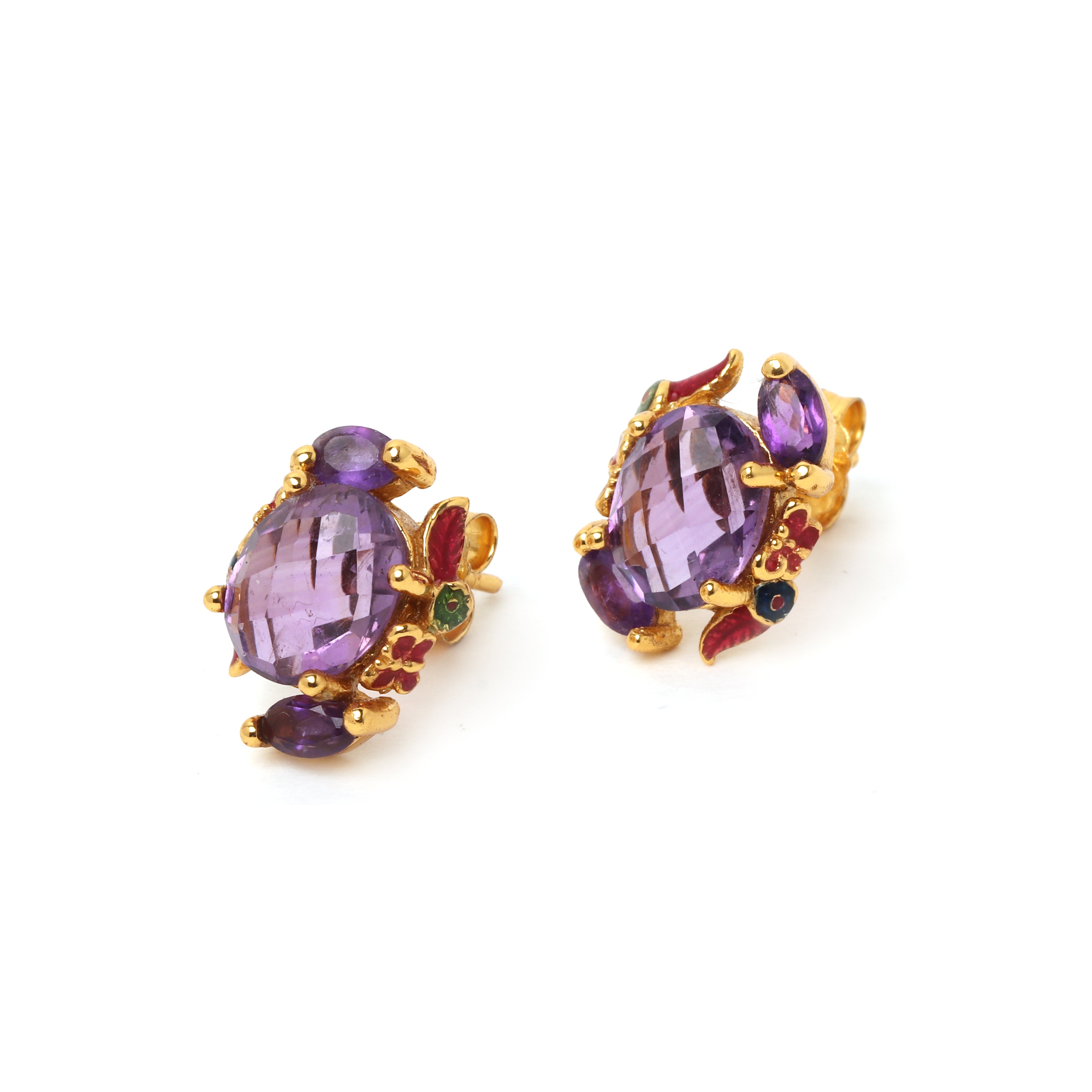 Luxury amethyst cluster earrings handcrafted in Thailand