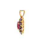 Ruby & Blue Sapphire Flower Cluster Pendant in 18K Gold-Plated Sterling Silver