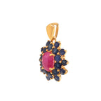 Ruby & Blue Sapphire Flower Cluster Pendant in 18K Gold-Plated Sterling Silver