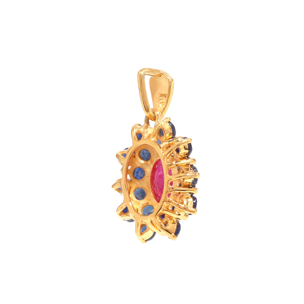 Ruby & Blue Sapphire Flower Cluster Pendant in 18K Gold-Plated Sterling Silver