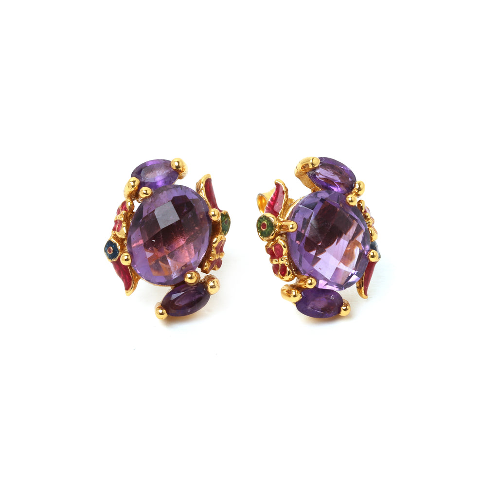 Natural amethyst stud earrings in 14K gold plated sterling silver