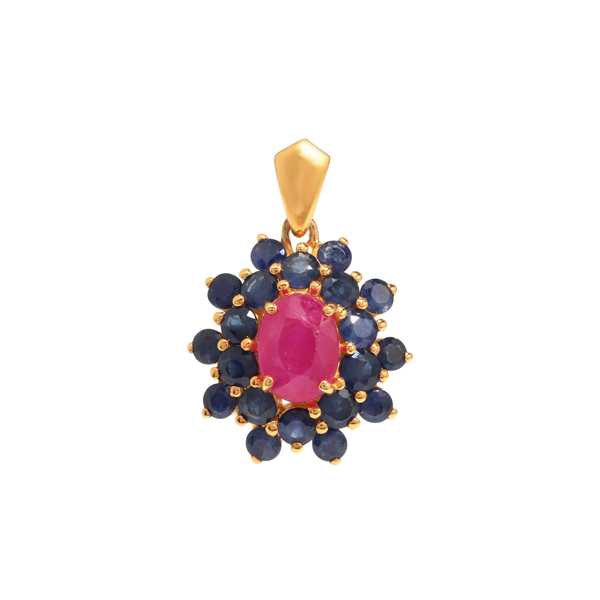 Ruby & Blue Sapphire Flower Cluster Pendant in 925 Sterling Silver