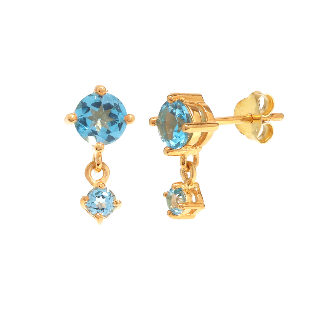 Petite Blue Topaz Dangle Earrings in 18K Gold-Plated Sterling Silver