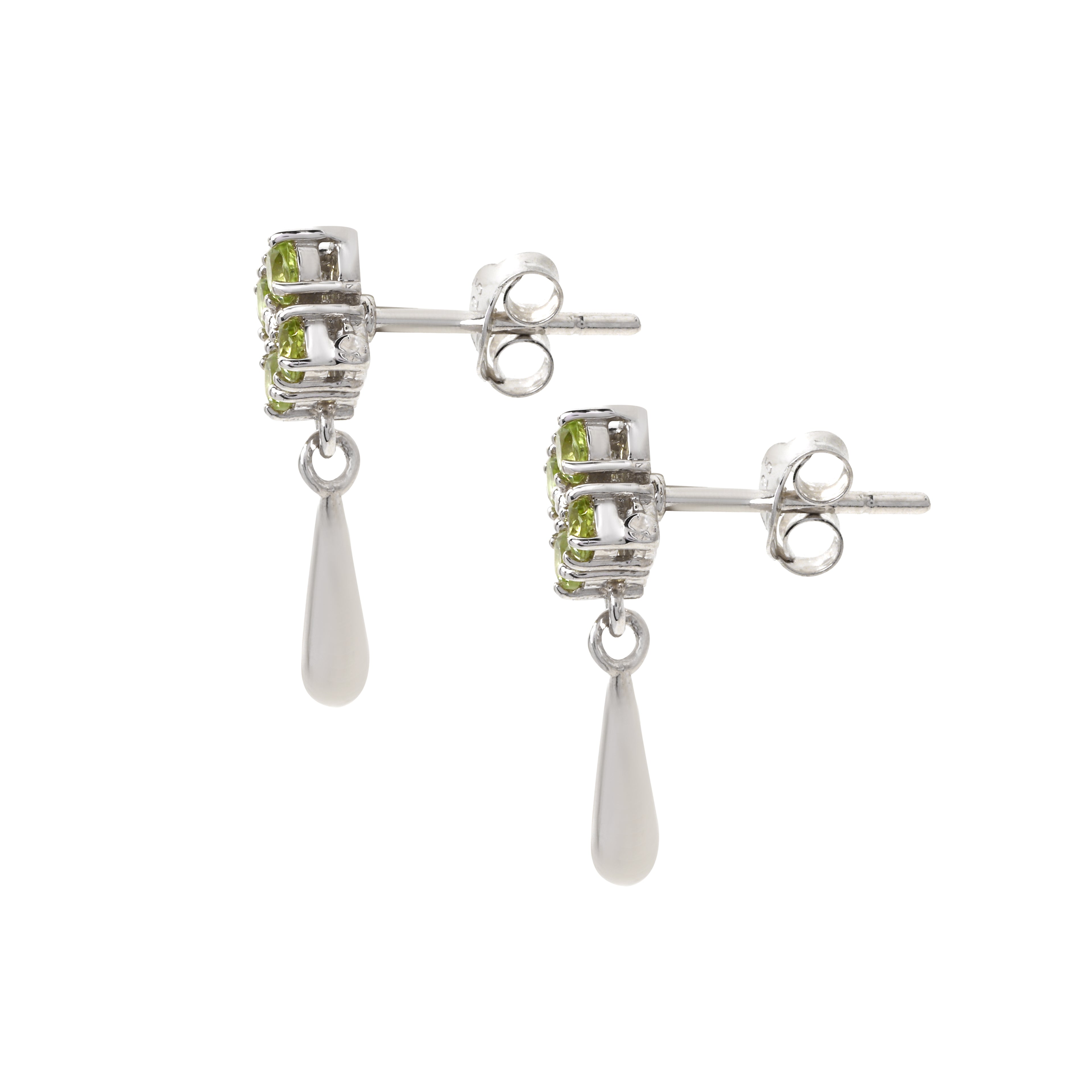 Sterling silver peridot earrings with sunburst inspired design