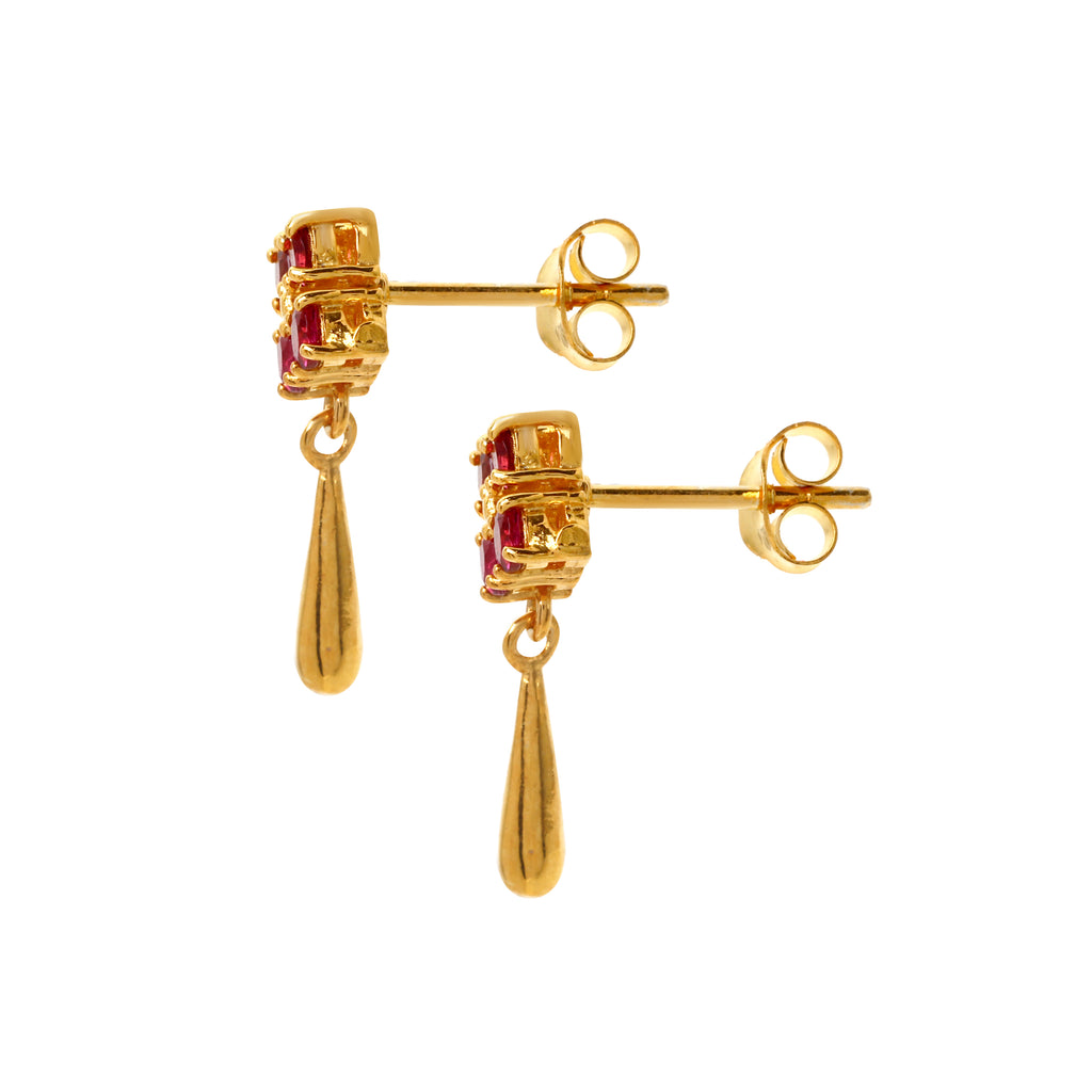 Pink tourmaline cluster earrings with polished gold finish