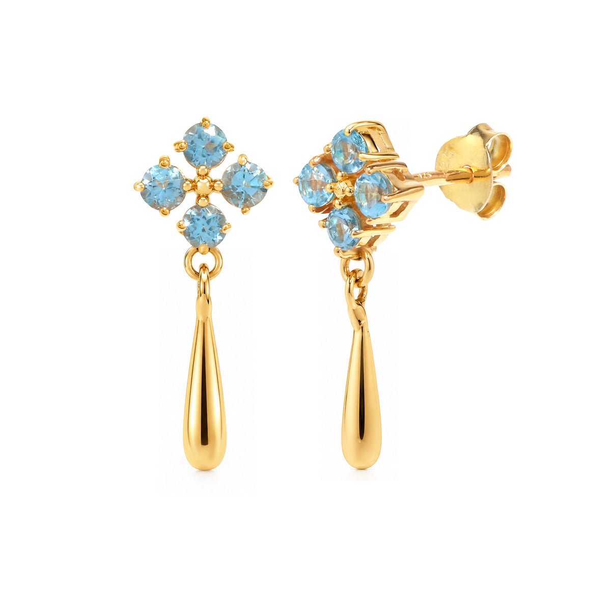 Natural Blue Topaz Dangle Drop Earrings in 18K Gold-Plated Sterling Silver