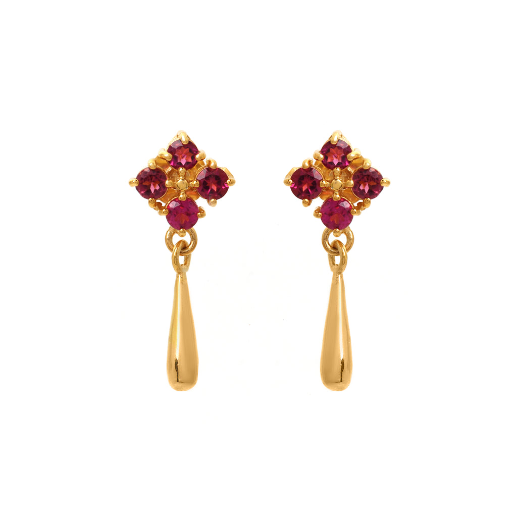 Gold plated pink tourmaline drop earrings in 925 sterling silver