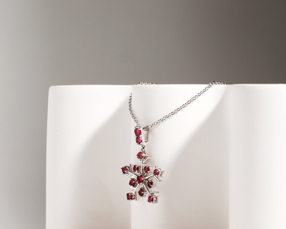 October birthstone pink tourmaline snowflake pendant