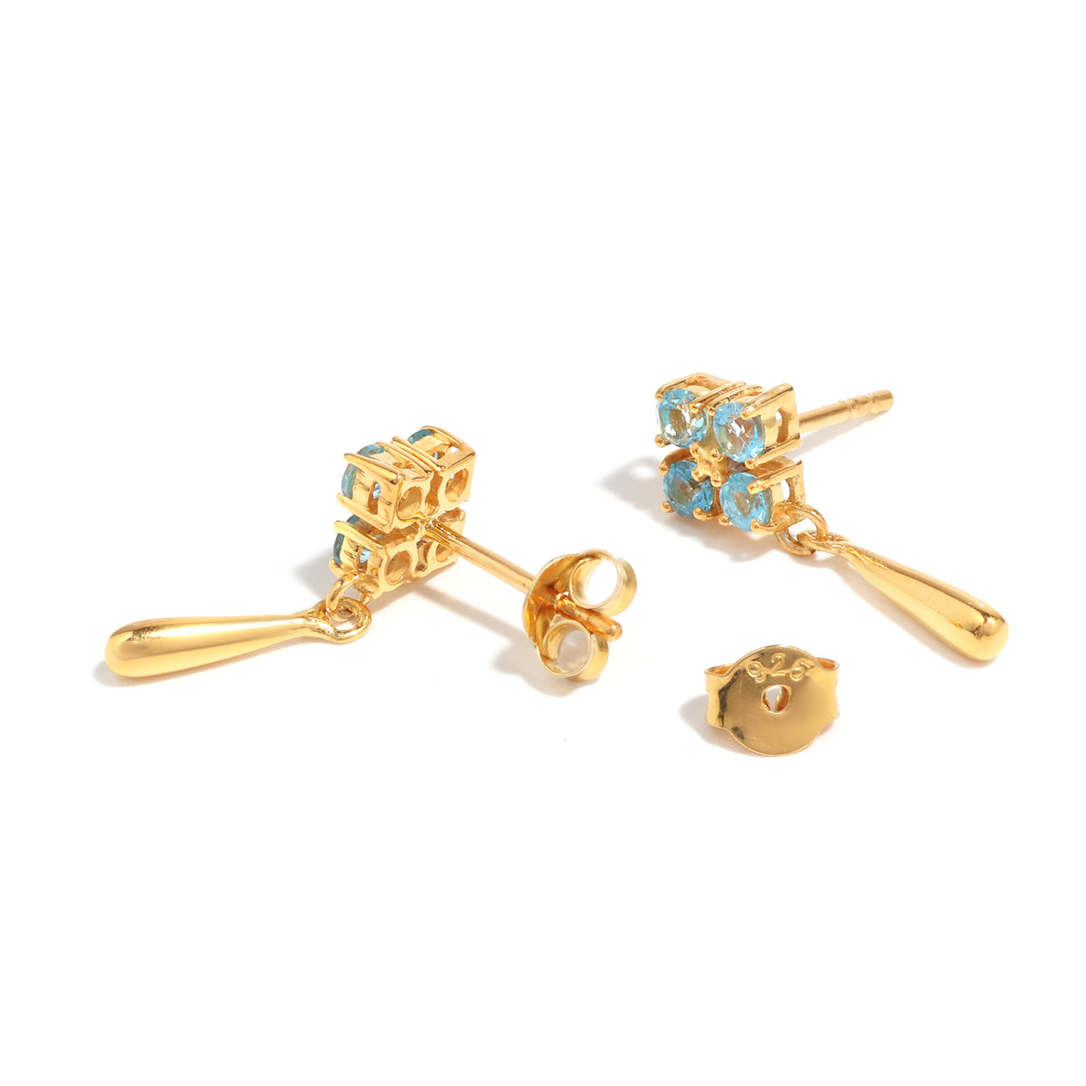 Natural Blue Topaz Dangle Drop Earrings in 18K Gold-Plated Sterling Silver