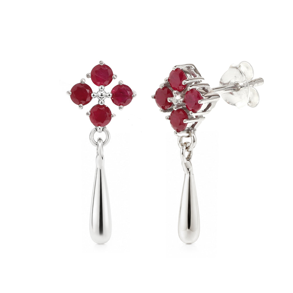 Natural Ruby Dangle Drop Earrings in 925 Sterling Silver