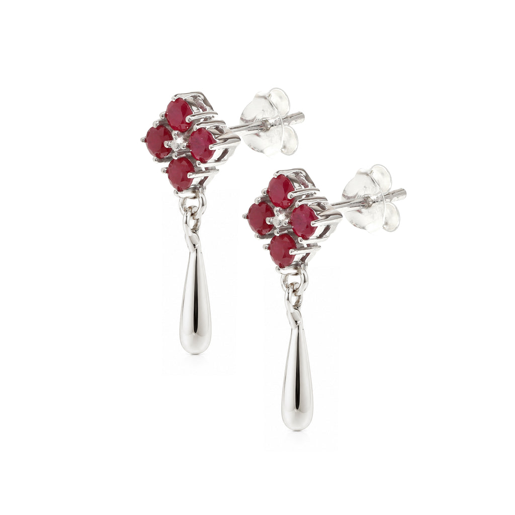 Natural Ruby Dangle Drop Earrings in 925 Sterling Silver
