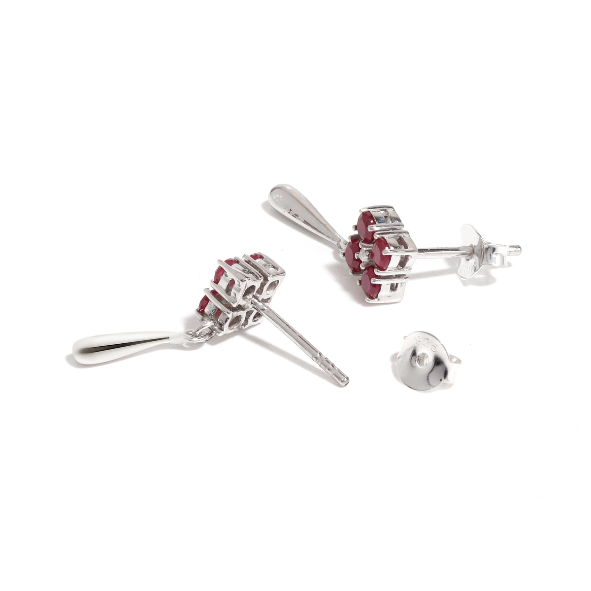 Natural Ruby Dangle Drop Earrings in 925 Sterling Silver