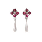 Sterling silver drop earrings with red gemstone cluster and teardrop pendant, elegant handmade jewelry
