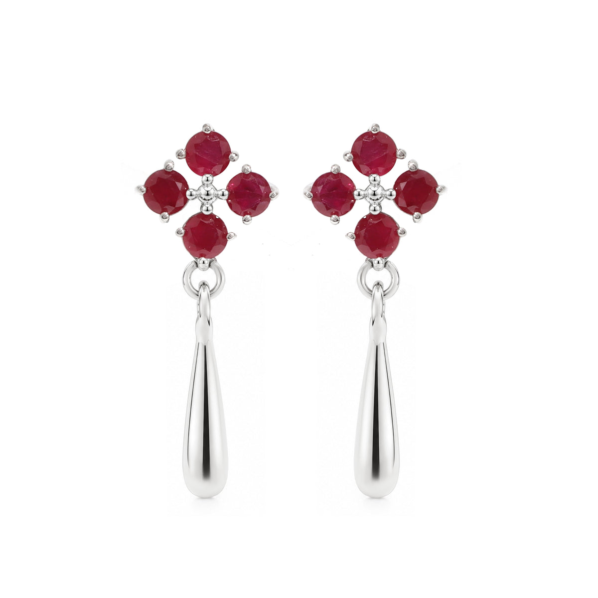 Natural Ruby Dangle Drop Earrings in 925 Sterling Silver