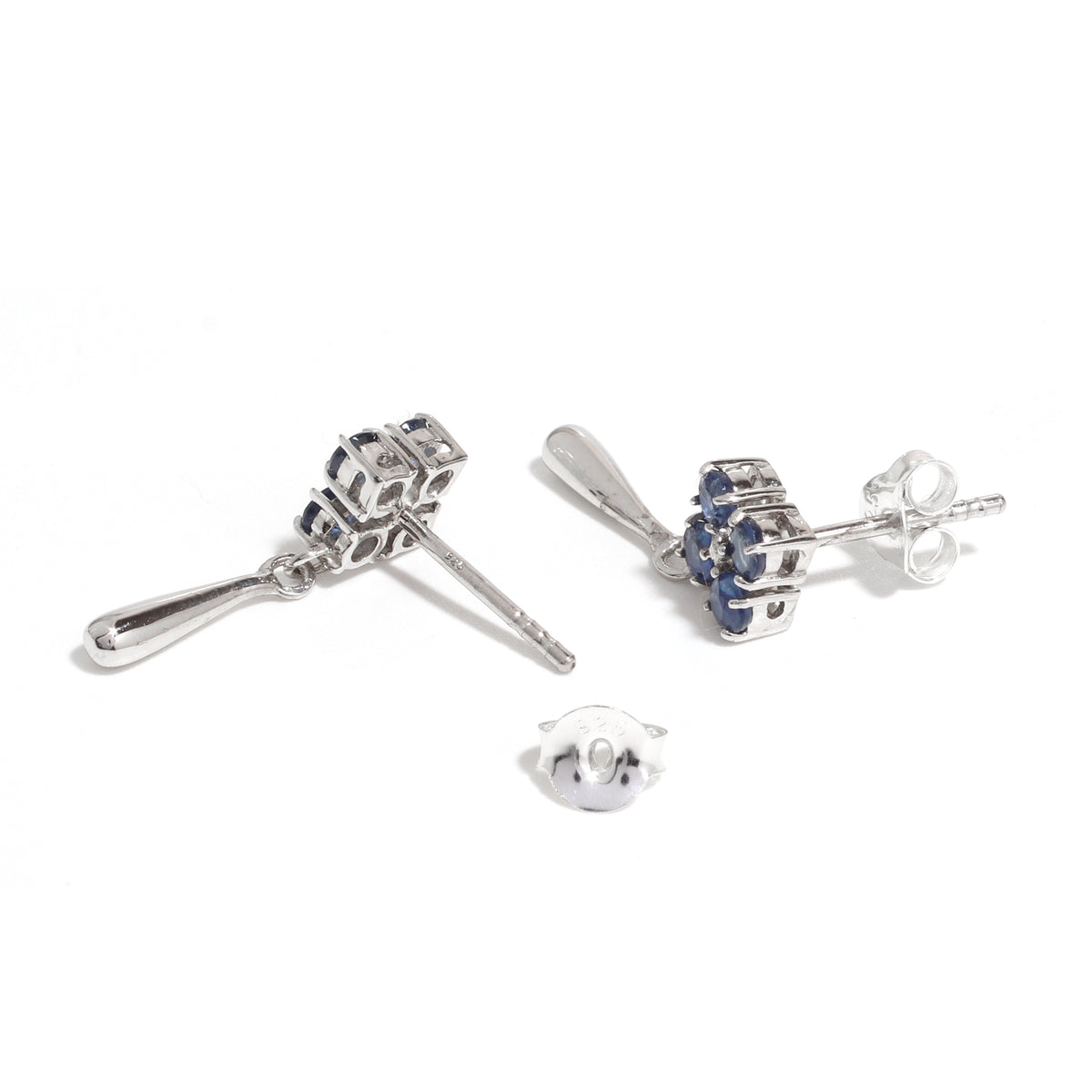 Natural Blue Sapphire Dangle Drop Earrings in 925 Sterling Silver