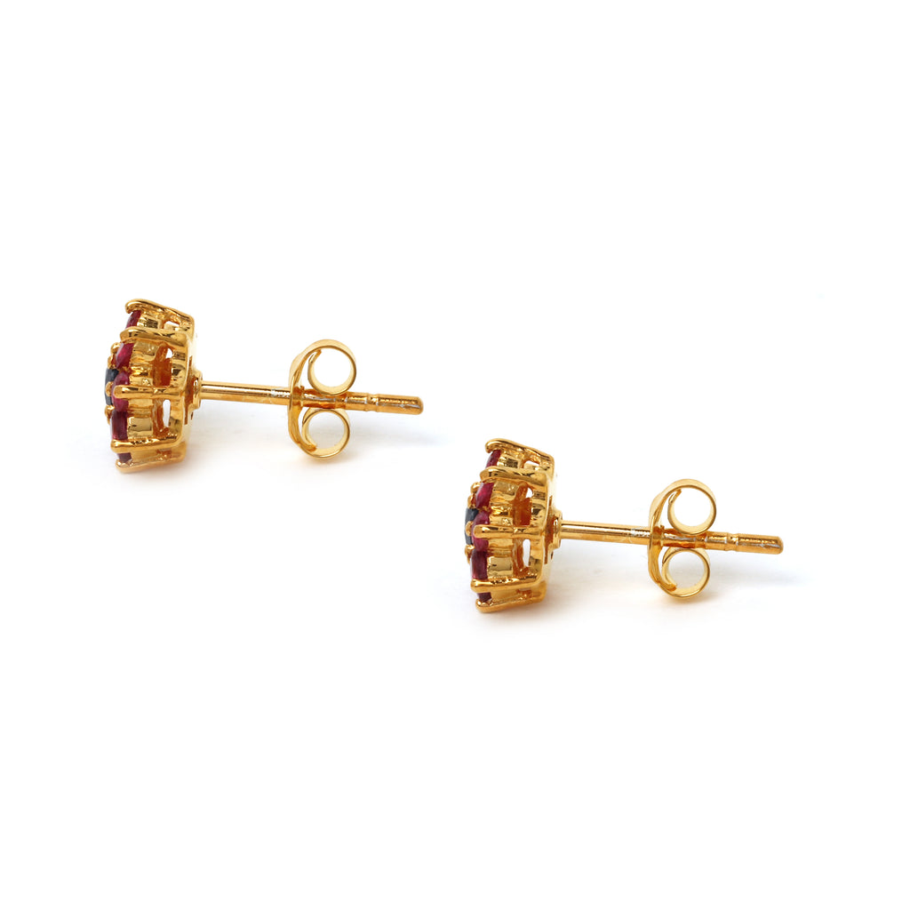 Gold plated floral gemstone earrings handcrafted in Thailand