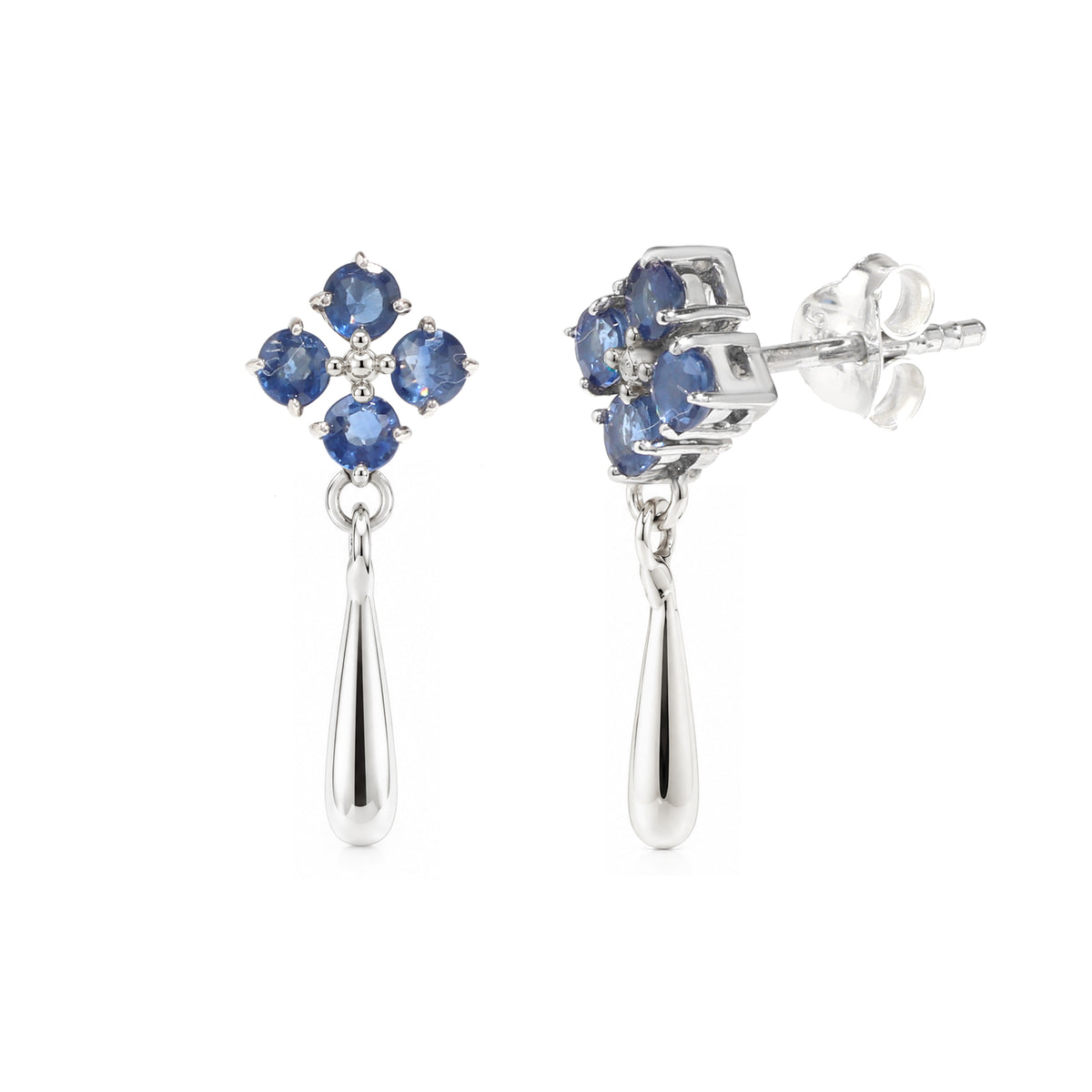 Natural Blue Sapphire Dangle Drop Earrings in 925 Sterling Silver