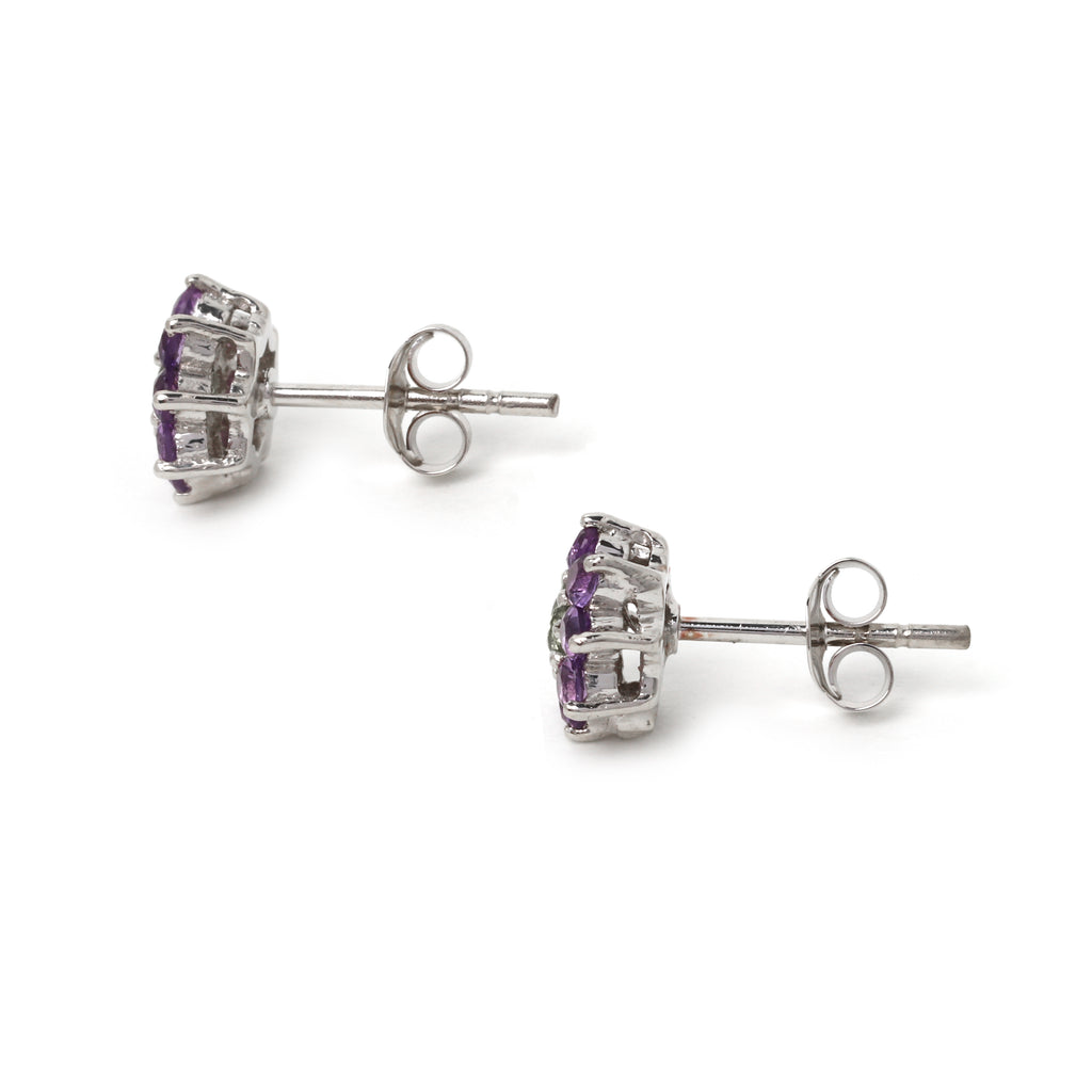 Sterling silver floral gemstone earrings handcrafted in Thailand