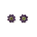 Peridot and amethyst floral stud earrings in 925 sterling silver