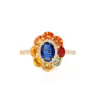 Blue Sapphire & Rainbow Sapphire Flower Halo Ring in 18K Gold-Plated Sterling Silver