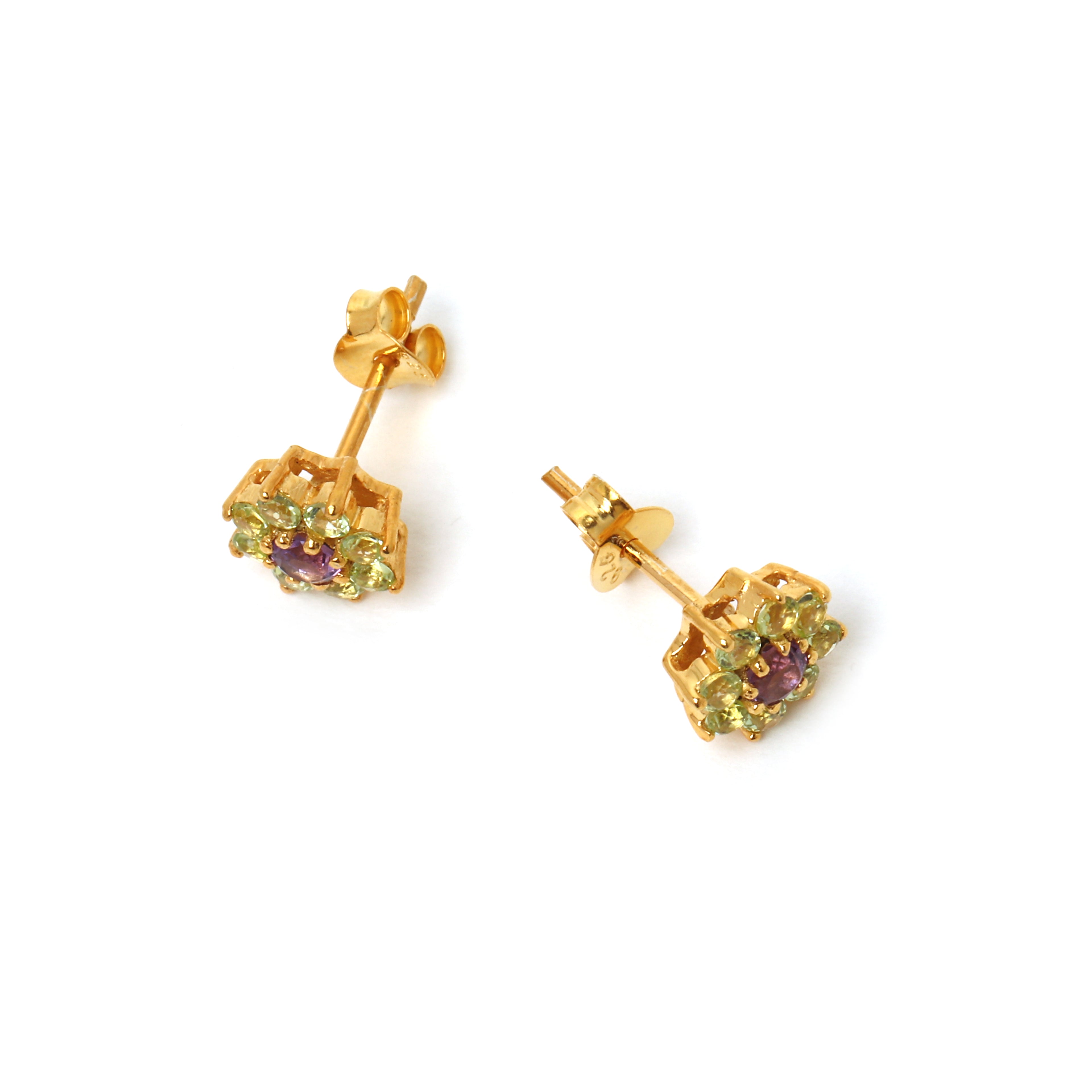 Gold plated floral gemstone earrings handcrafted in Thailand