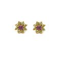 Amethyst and peridot floral stud earrings in 14K gold plated sterling silver