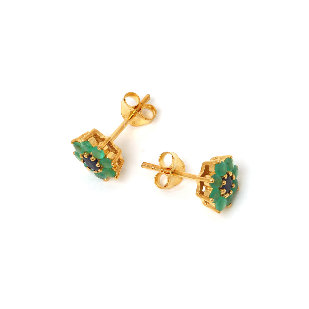 Gold plated floral gemstone earrings handcrafted in Thailand