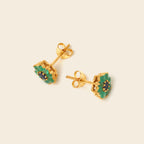 Sapphire & Emerald Floral Stud Earrings in 18K Gold