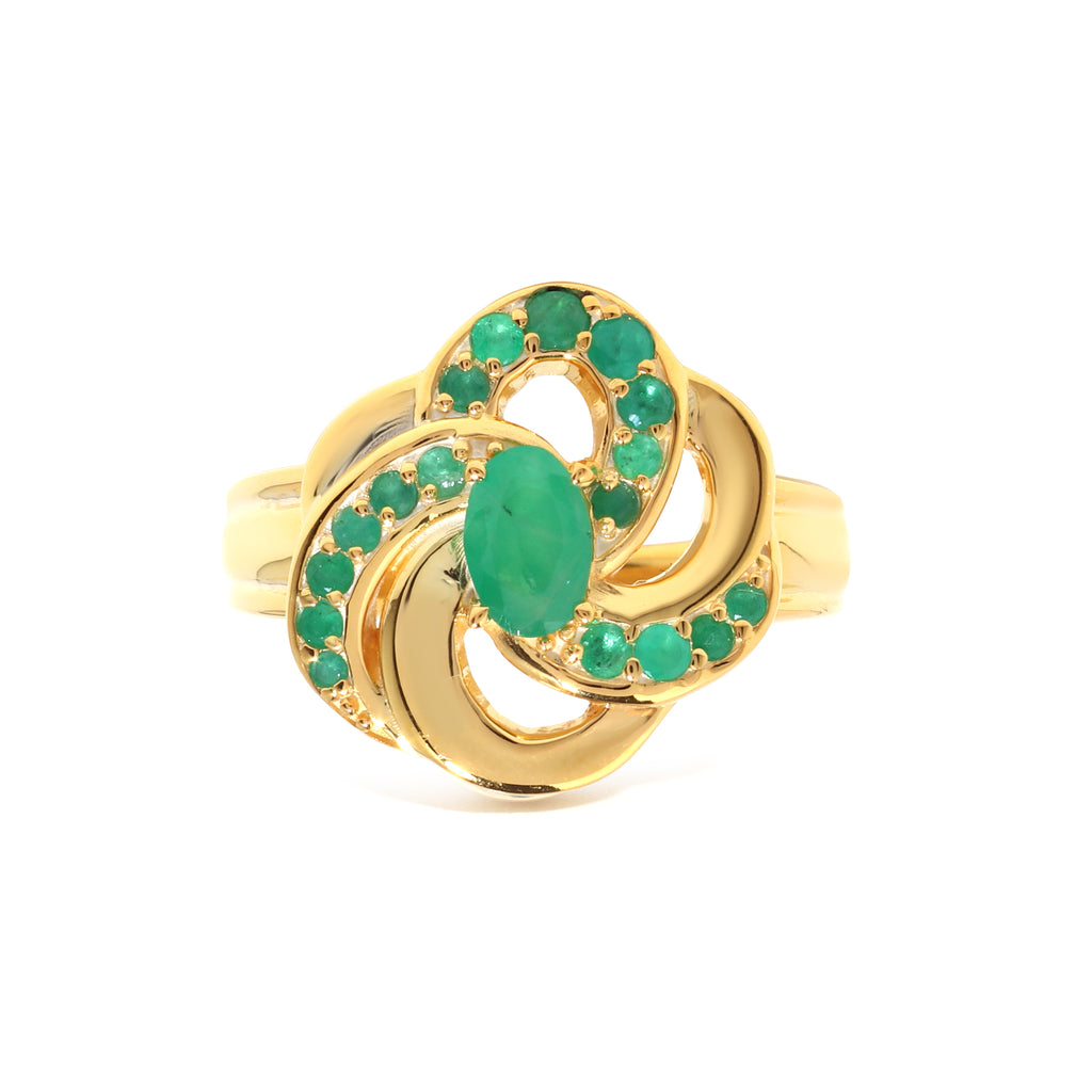 Luxury Emerald Engagement Ring in 18K Gold-Plated Sterling Silver