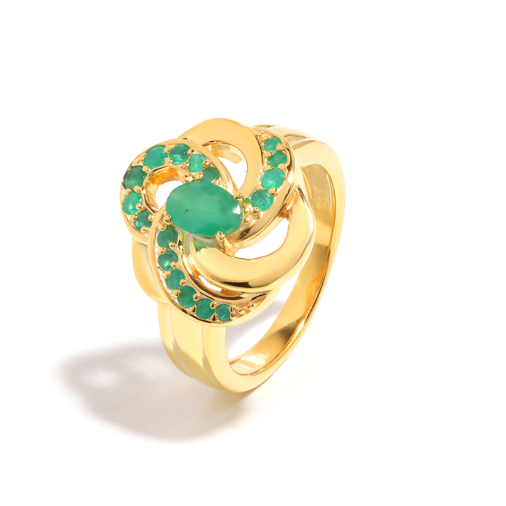 Luxury Emerald Engagement Ring in 18K Gold-Plated Sterling Silver