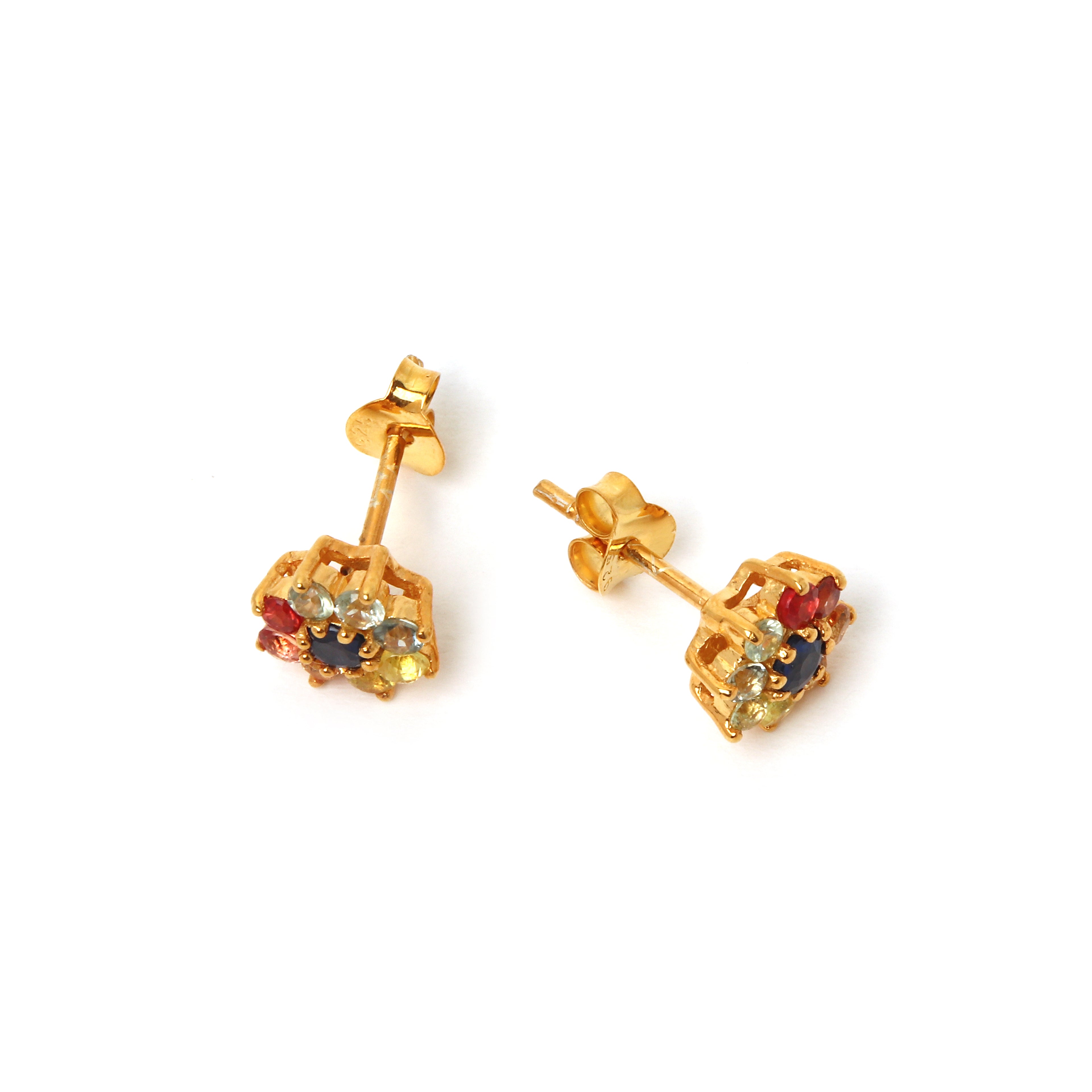 Colorful sapphire cluster earrings handcrafted in Thailand
