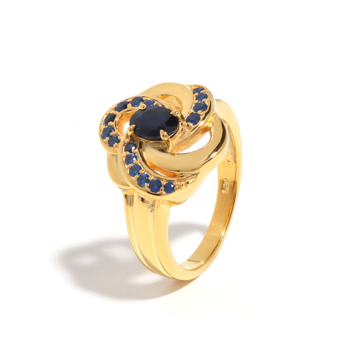 Luxury Blue Sapphire Engagement Ring in 18K Gold-Plated Sterling Silver