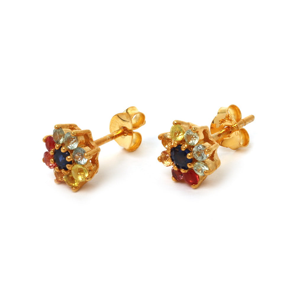 Multi sapphire flower earrings with blue sapphire center gemstone