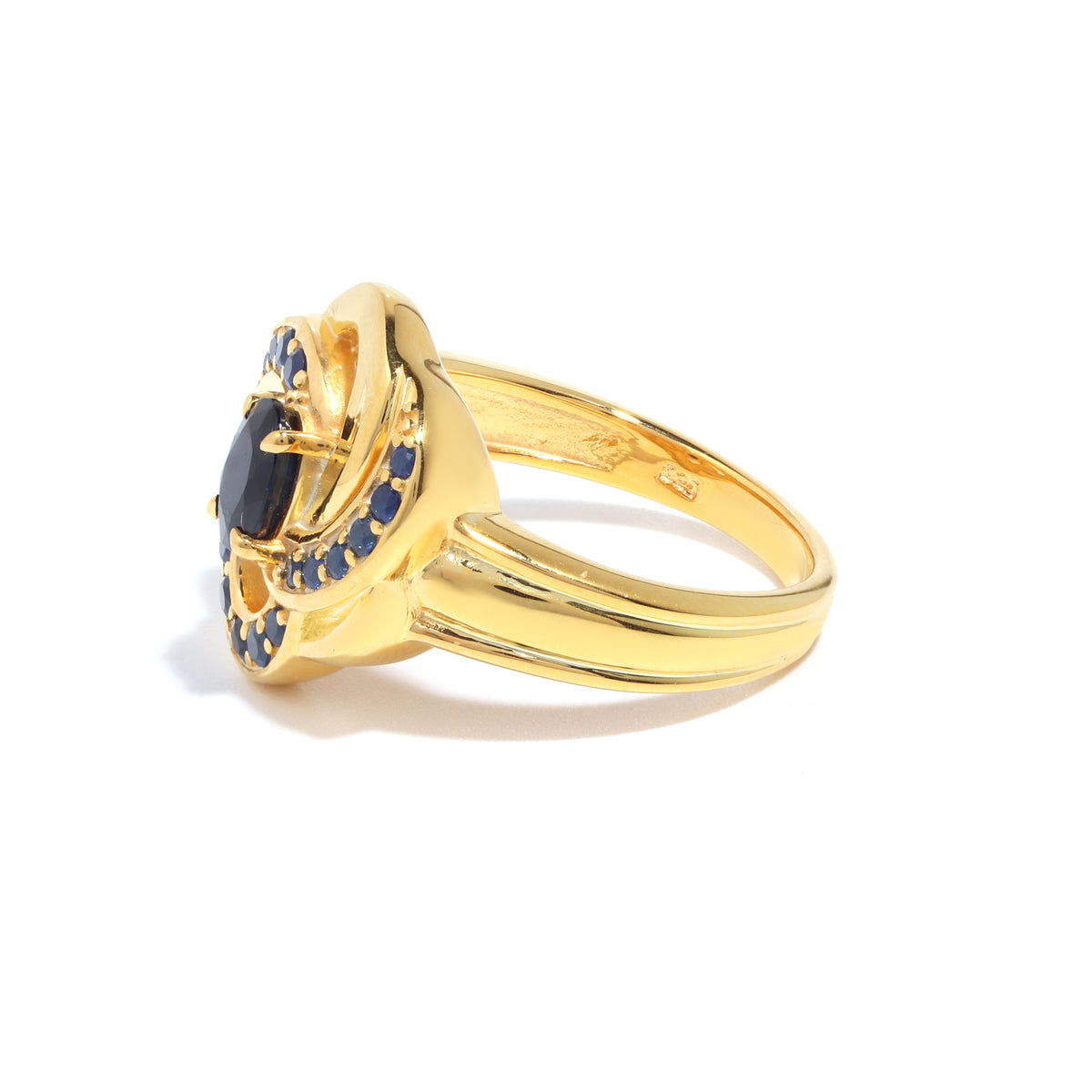 Luxury Blue Sapphire Engagement Ring in 18K Gold-Plated Sterling Silver