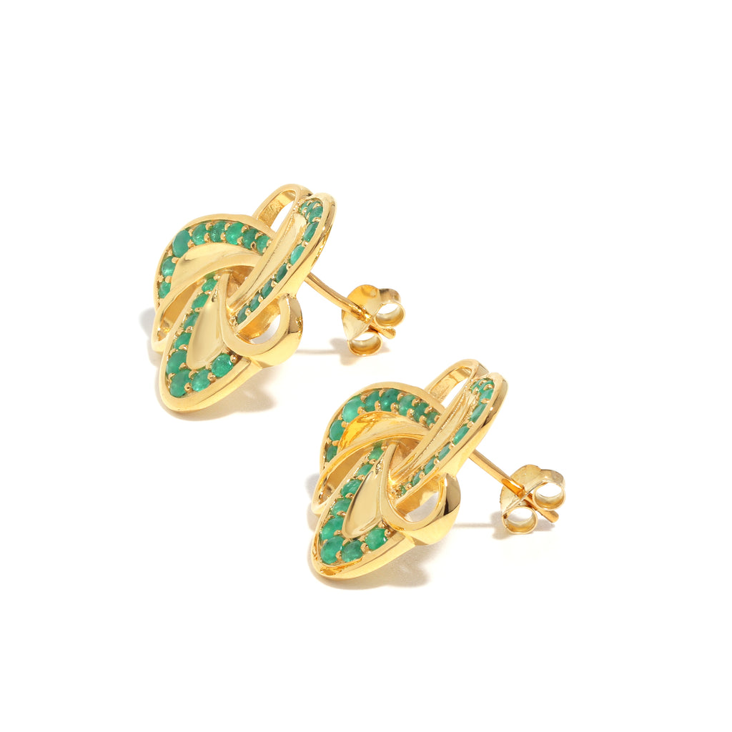 Emerald Statement Stud Earrings in 18K Gold-Plated Sterling Silver