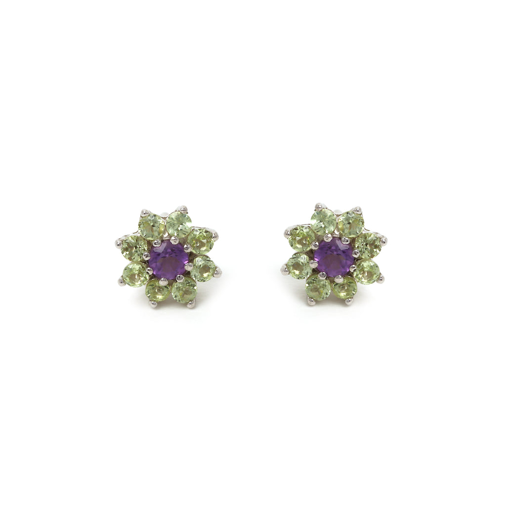 Sterling silver floral gemstone earrings handcrafted in Thailand