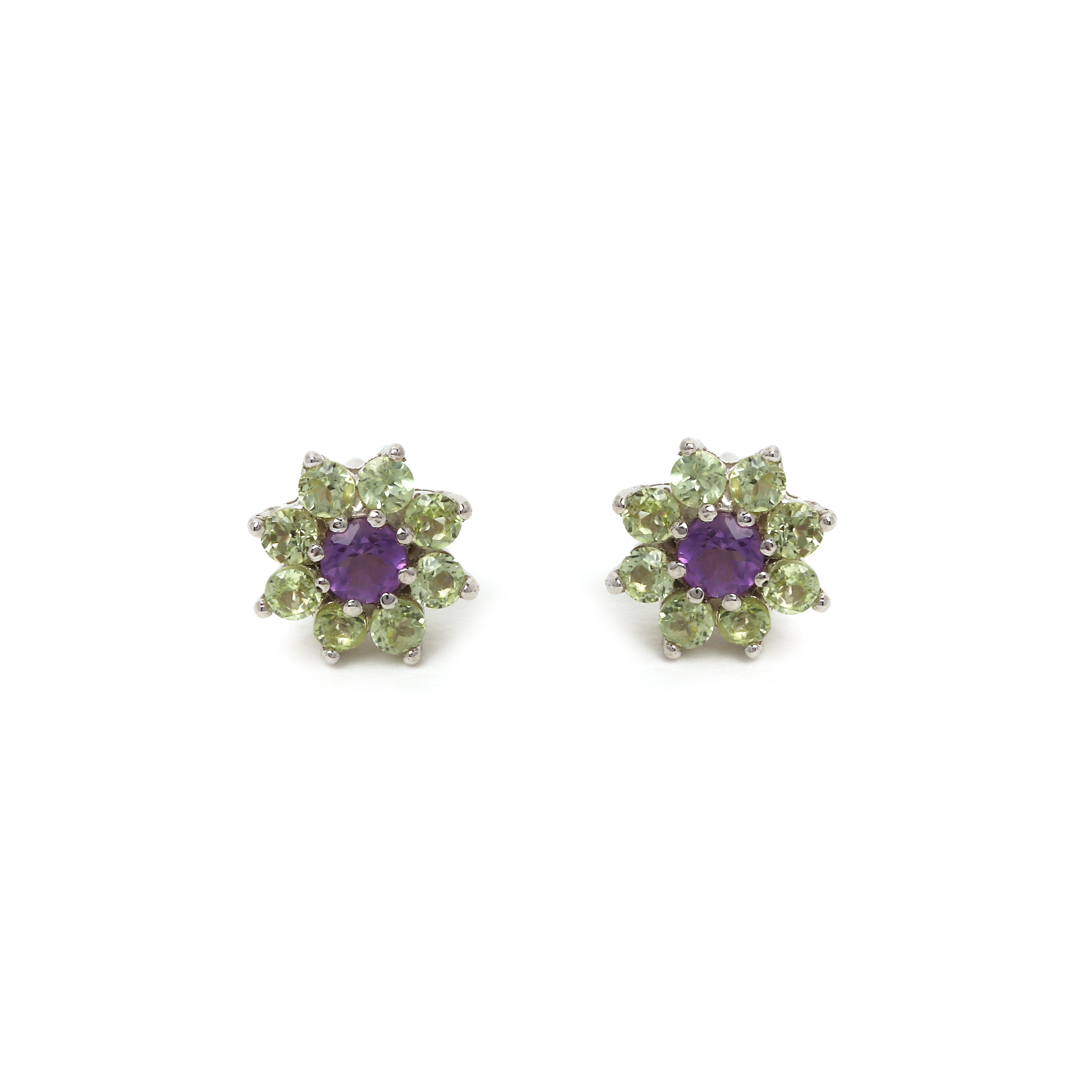 Sterling silver floral gemstone earrings handcrafted in Thailand