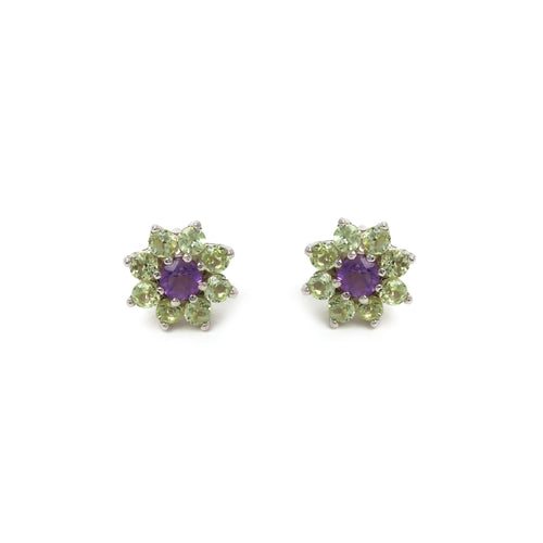 Sterling silver floral gemstone earrings handcrafted in Thailand