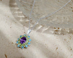 Amethyst, Peridot & Blue Topaz Flower Cluster Pendant in 925 Sterling Silver