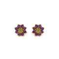 Peridot and amethyst floral stud earrings in 14K gold plated sterling silver