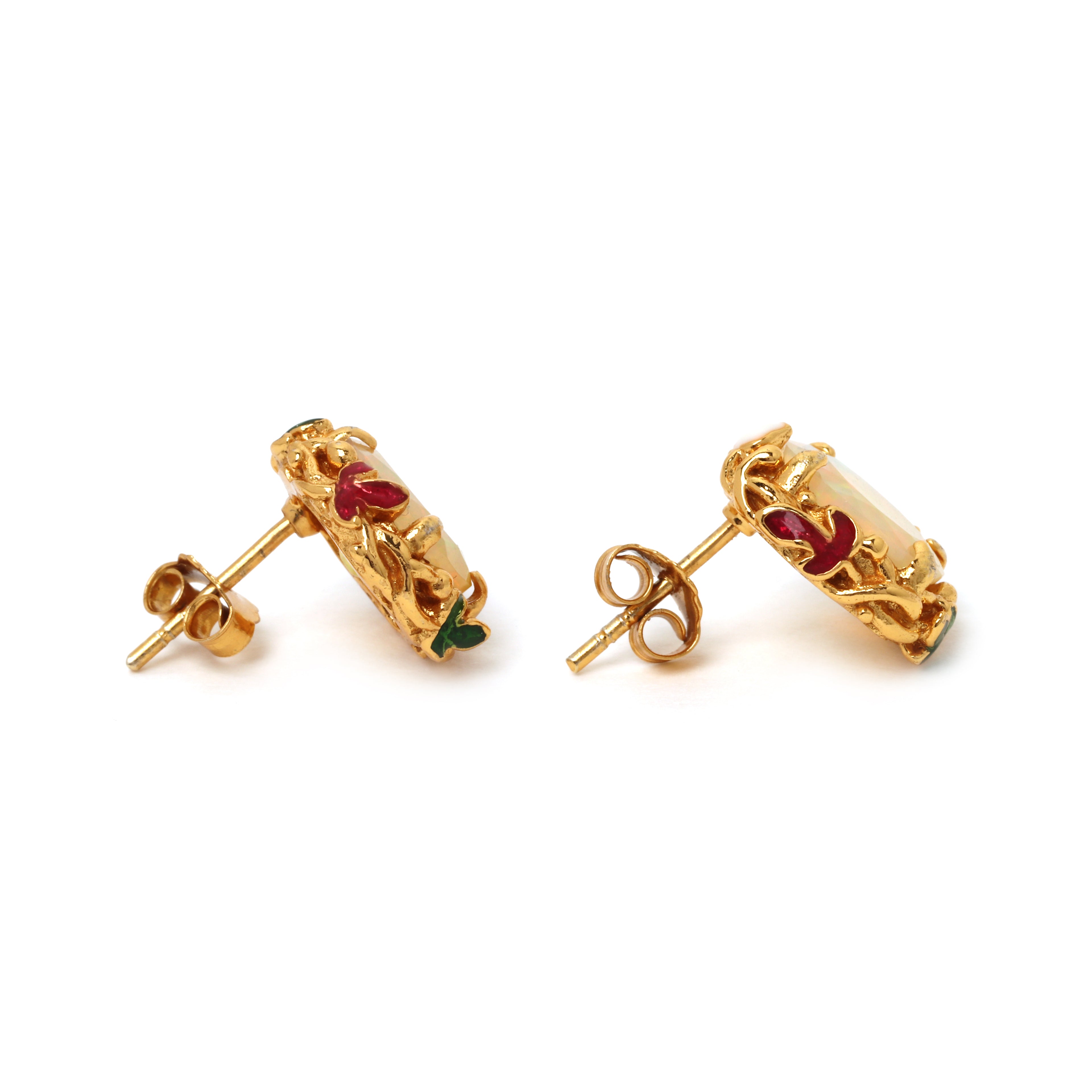 Gold plated sterling silver earrings featuring natural opal