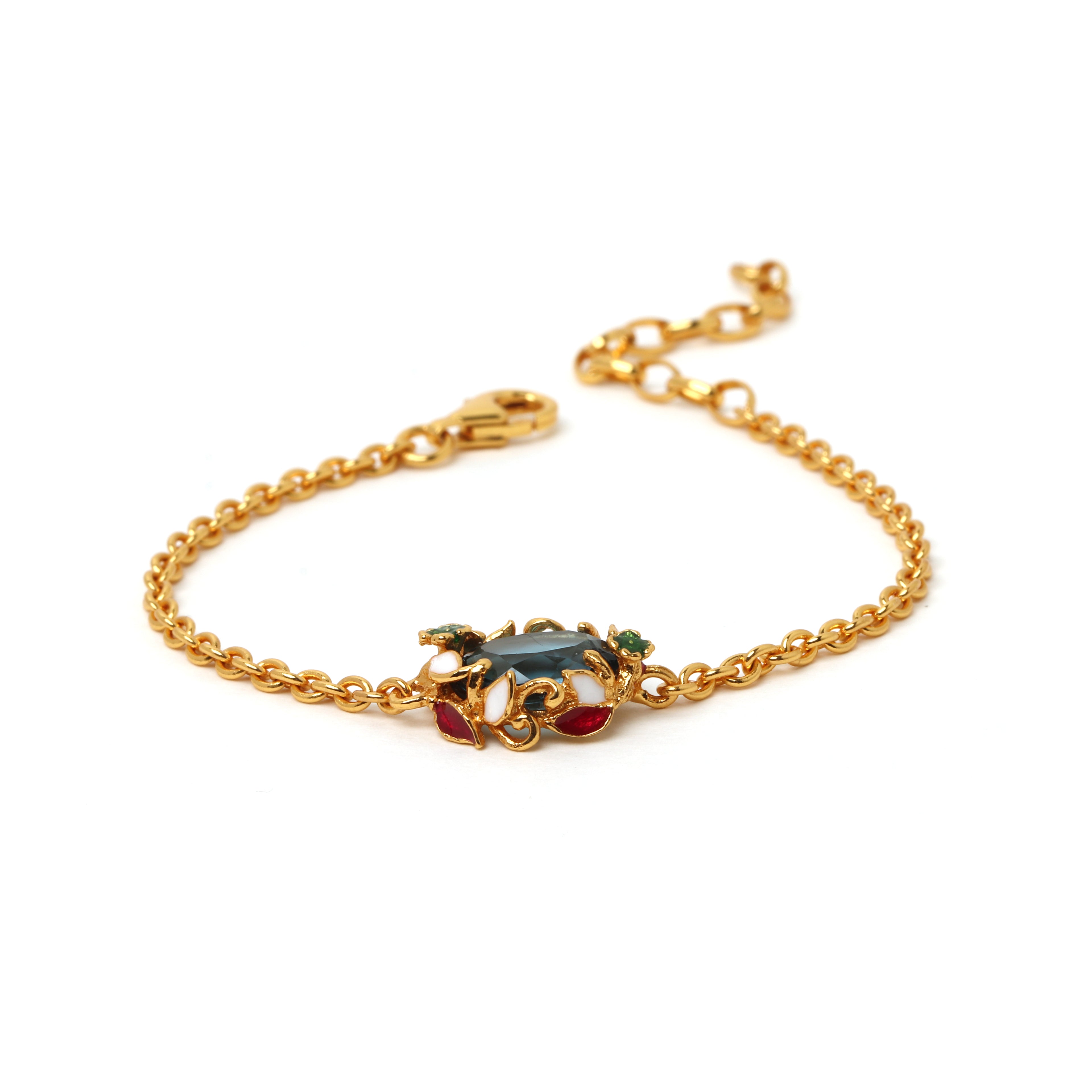 Gold plated blue topaz bracelet with colorful gemstone accents