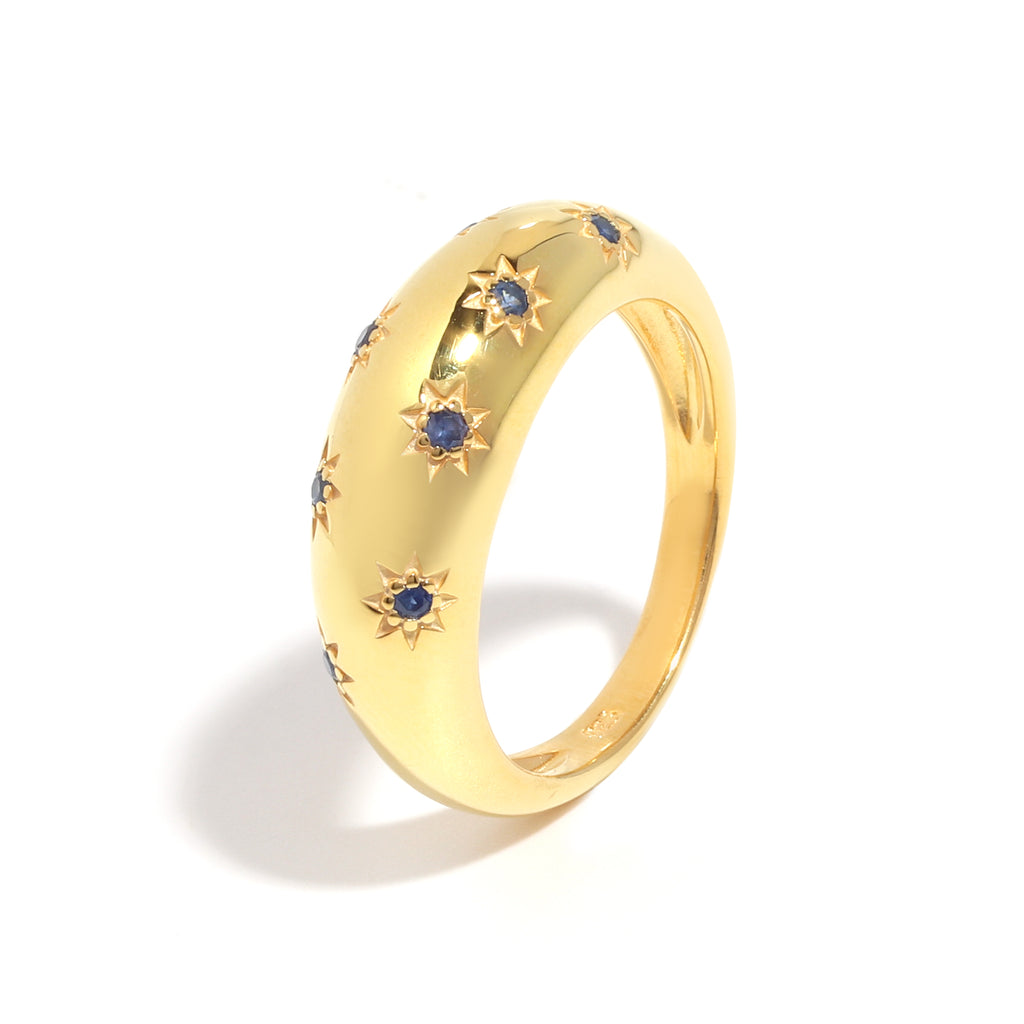 Blue Sapphire Dome Ring in 18K Gold-Plated Sterling Silver